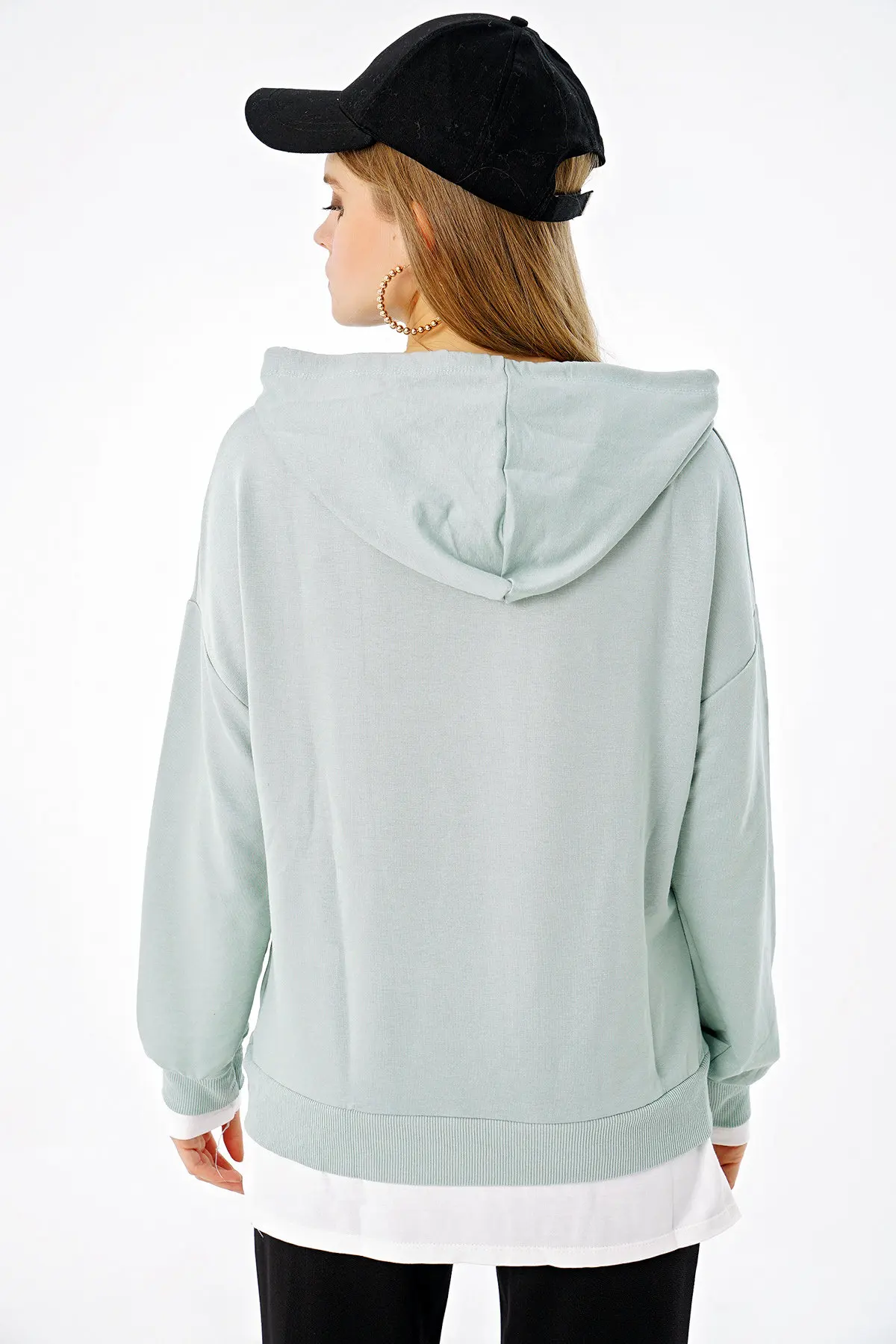 

imal Women Double Look Hooded Sweatshirt with Pockets Green Fashion stylish comfortable black green girl lady made in Turkey