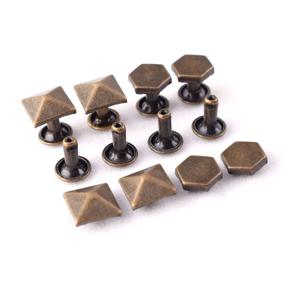 

Square Double Cap Leather Rivets Hexagon Rivet Studs Bronze Fastener Snaps Double Cap Rivets Leather Clothes Shoes Bags