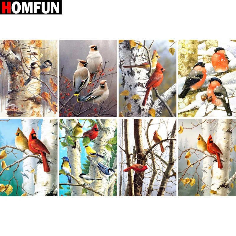 

Алмазная живопись HOMFUN «Птичье дерево», полное квадратное/Круглое украшение для стен, инкрустированная смолой, вышивка ручной работы, вышив...