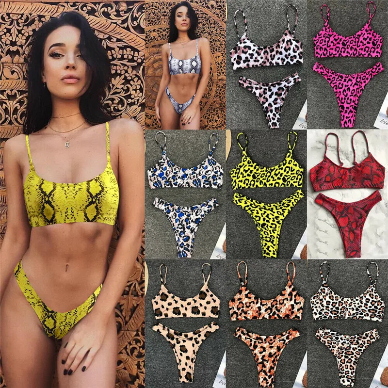 Bikini 2019 Women Push Up Leopard Set Bra Padded Strapless Swimwear Bandage Lady Swimsuit Bathing Suit | Спорт и развлечения