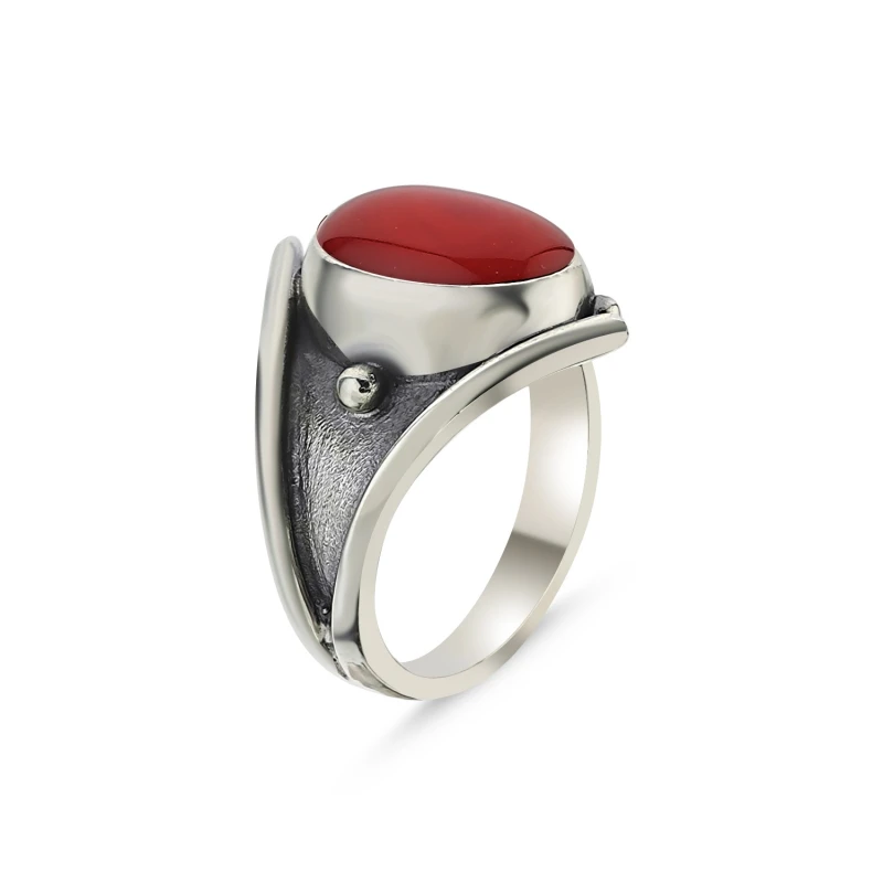 

Silver 925 Sterling Coral Stone Handwork Ring