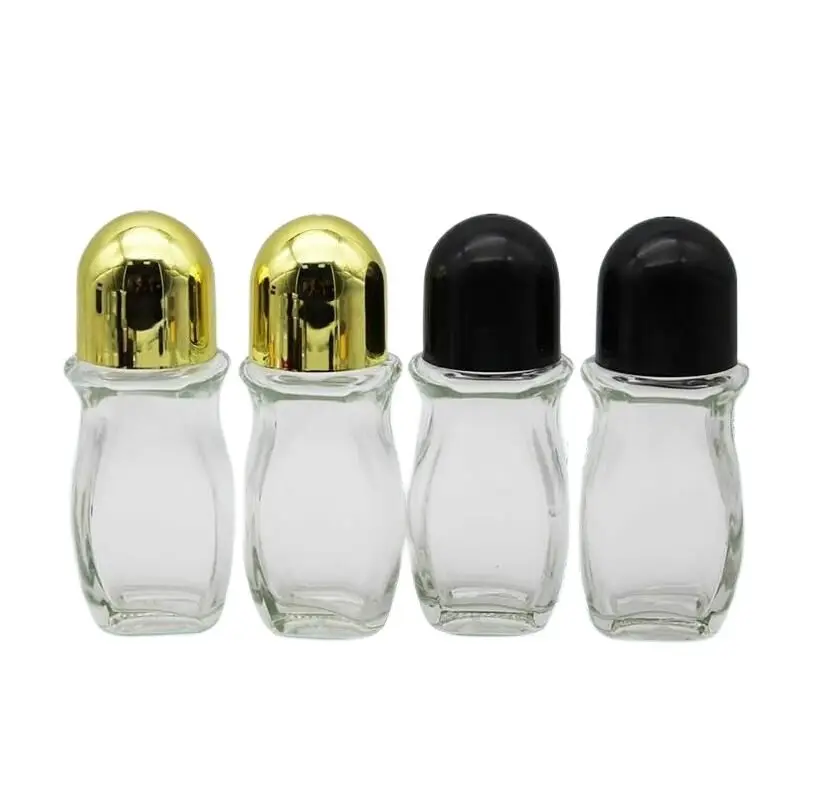 50 мл прозрачная стеклянная бутылка с рулоном на золотой/черной крышке для крема