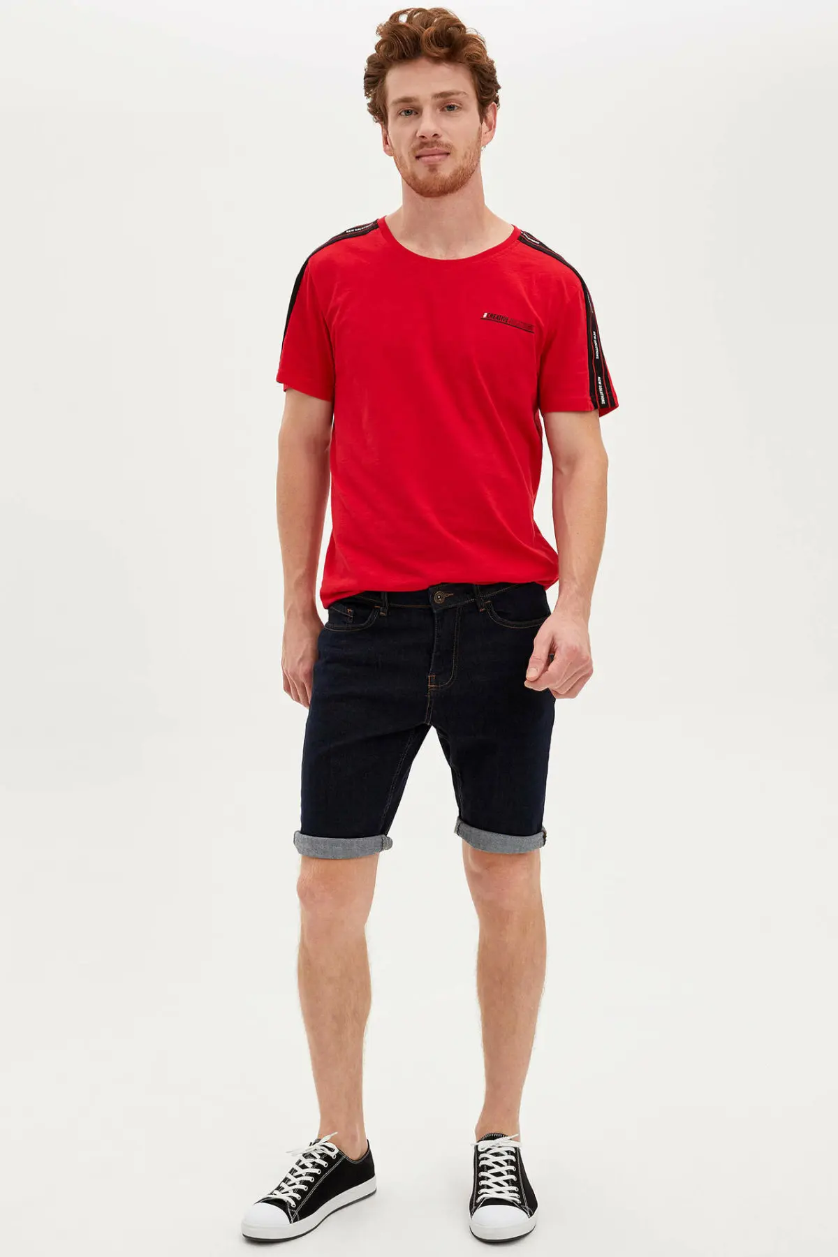 DeFacto Модные мужские одноцветные полосатые футболки с коротким рукавом рисунком