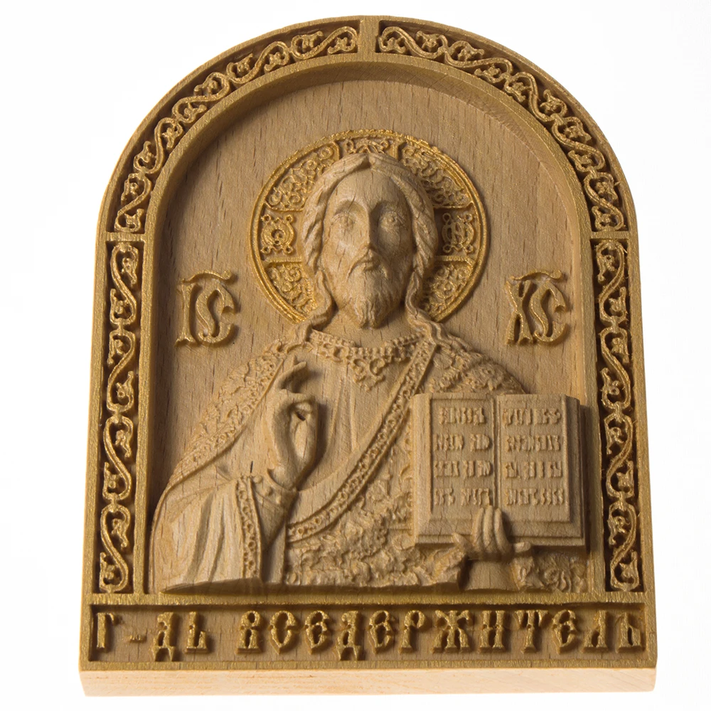 Деревянная Православная резная икона Господь Вседержитель. Wooden carved Orthodox icon Jesus