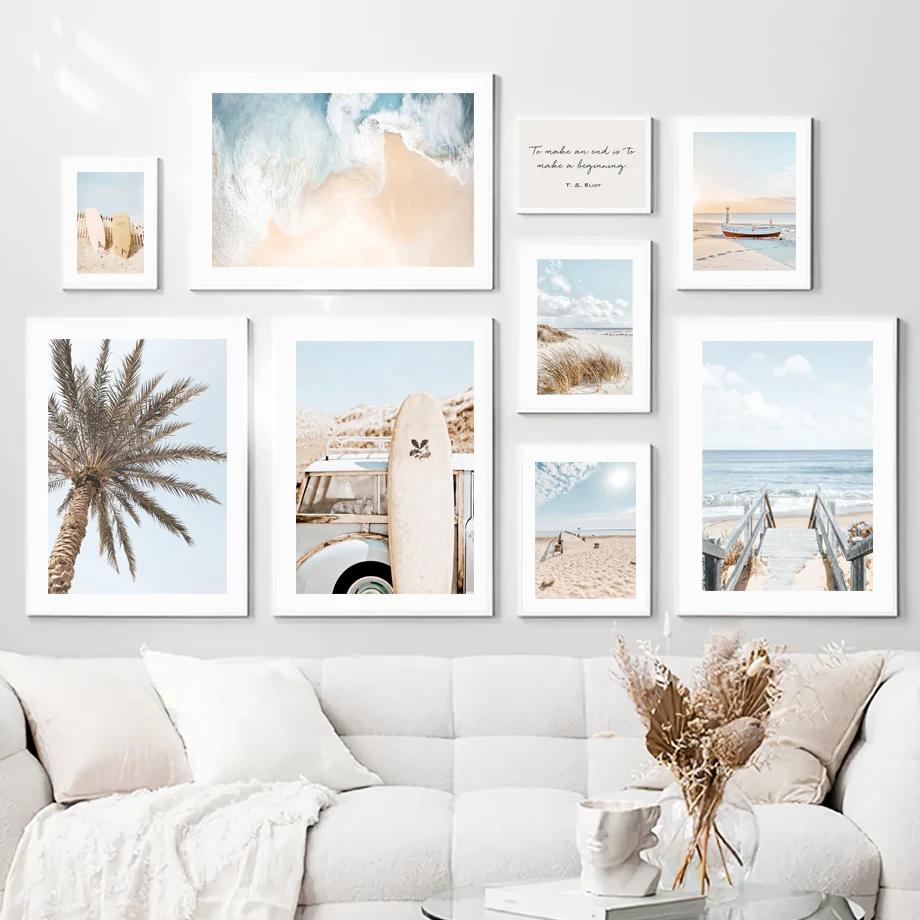 

Nordic Poster And Prints Beach Trestle Surfboard Boat Coconut Tree Quote Wall Art Canvas Painting Picture For Living Room Decor