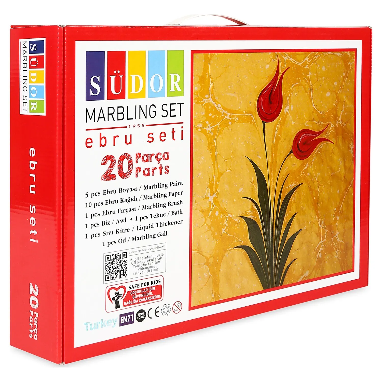 Turkish Marbling Paint Kit Art Set Hobby A4 Size 10 Pcs Paper 1 Brush, Awl, Bath, Liquid Thickener, Gall