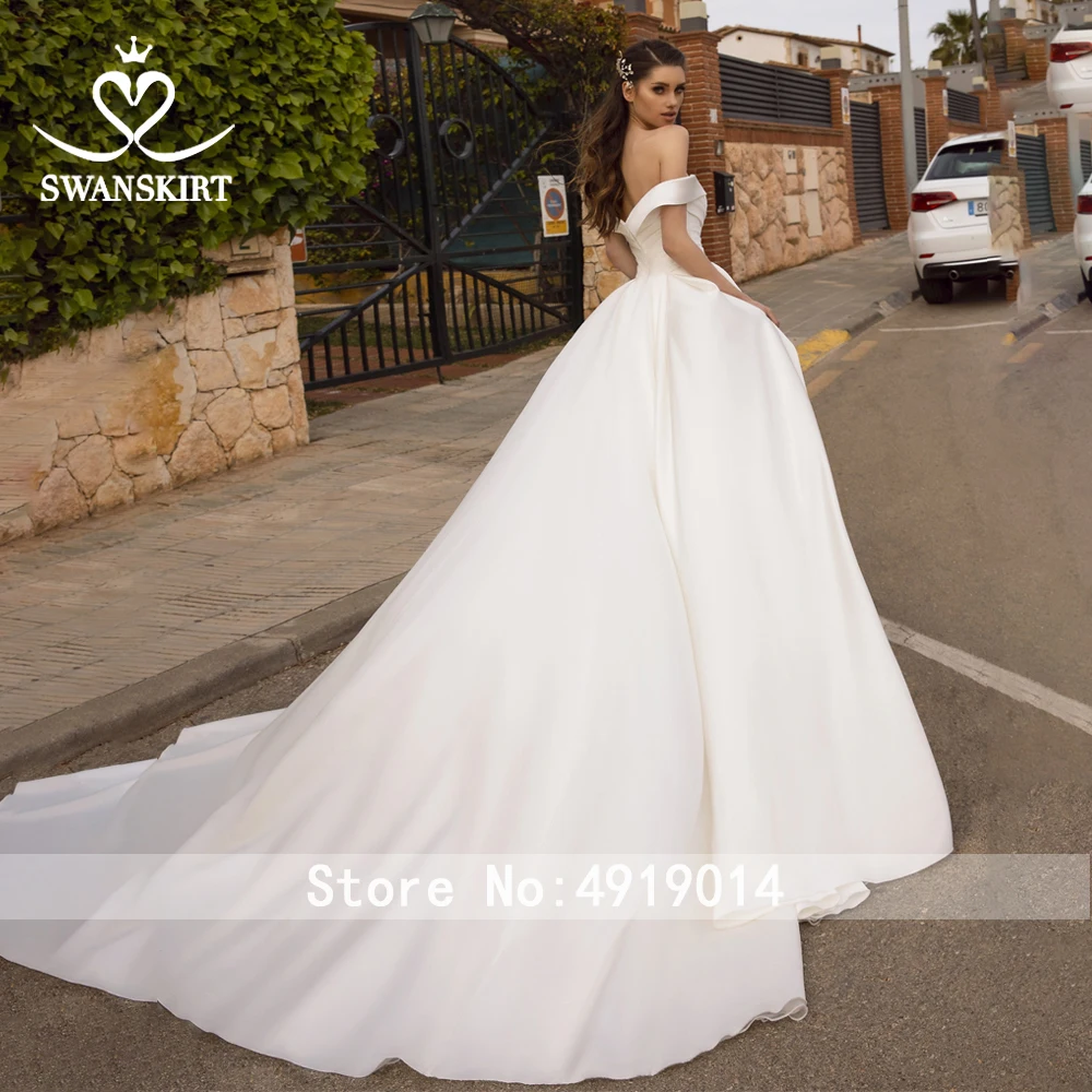 Бохо атласное свадебное платье Swanskirt с открытыми плечами А-силуэта с карманами на молнии платье невесты по индивидуальному заказу Vestido de Noiva TZ23