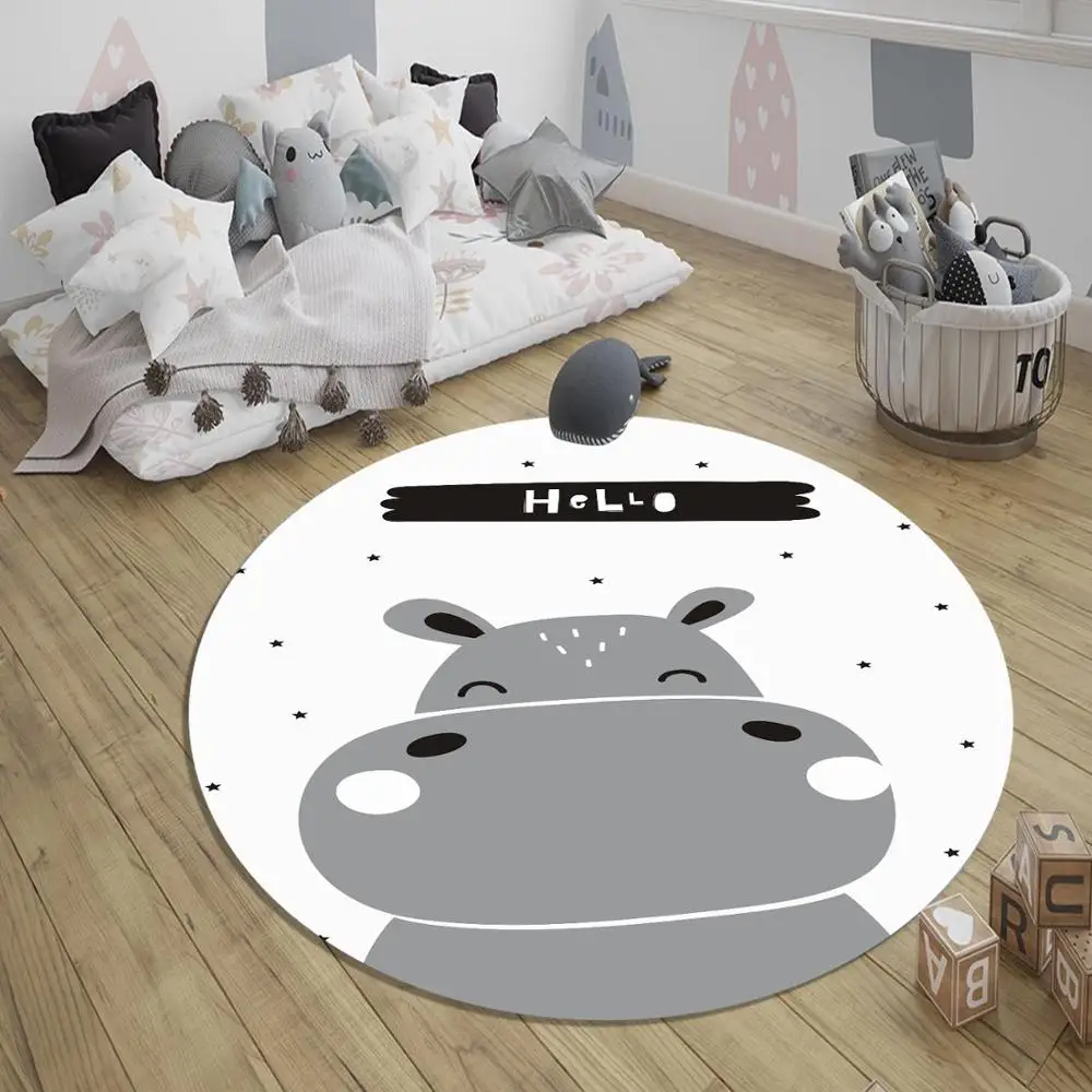 Коврик с 3d рисунком в виде бегемота и звезд серый белый цвета|Ковер| |