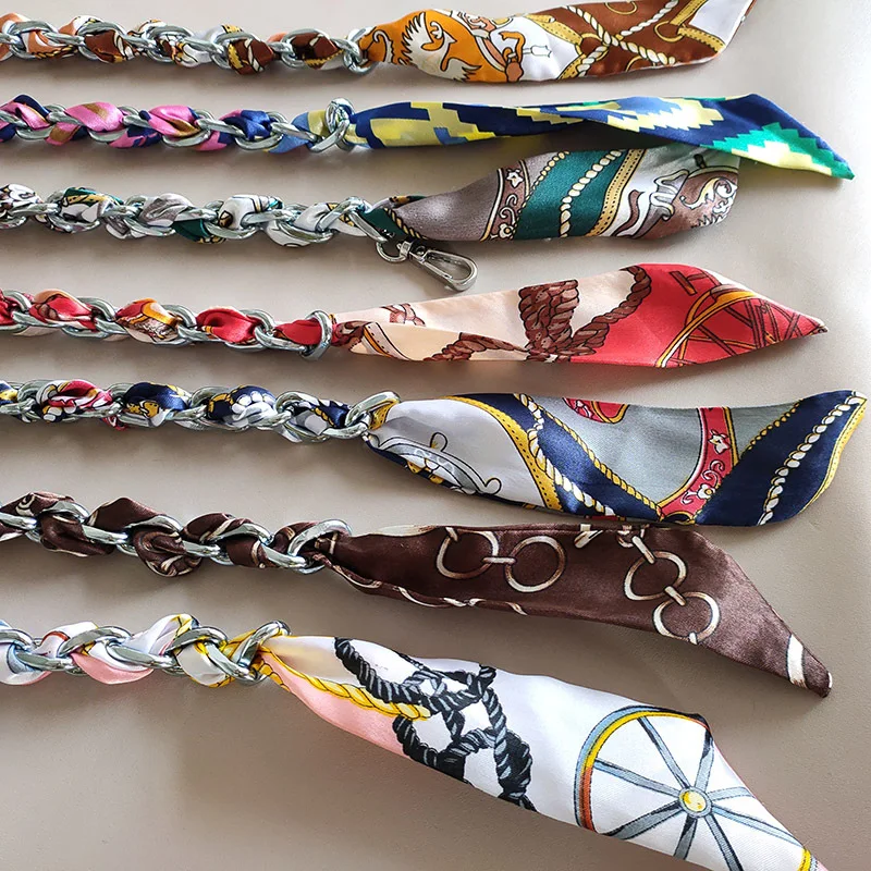 2 шт. шелковая и металлическая цепочка ручка для сумки женский модный шарф волос