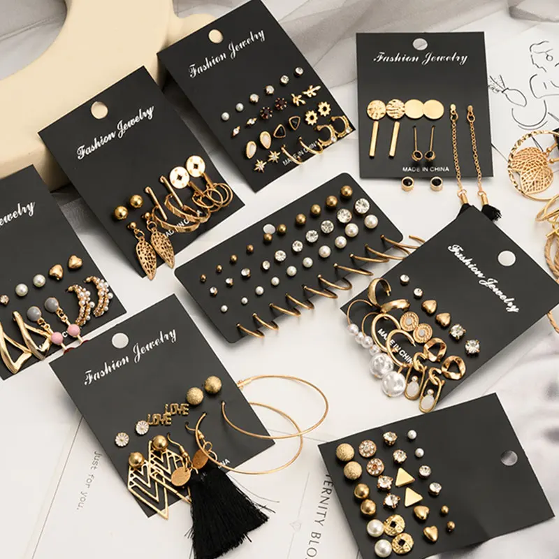 

Fashion New Statement Golden Hoop Earrings For Women Punk Geometric Tassel Drop Hanging Earrings Set 2021 Trend Female Jewelry