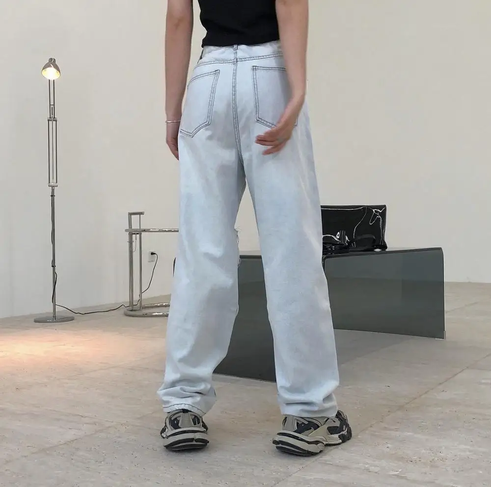 woman straight long jeans with hole