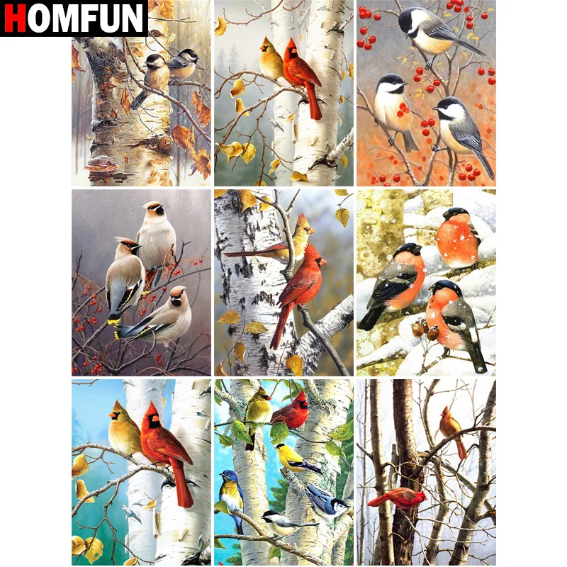 

Картина для алмазной вышивки «Птица» HOMFUN, алмазная 5D Вышивка крестиком, квадратная круглая, полная выкладка, украшение для дома