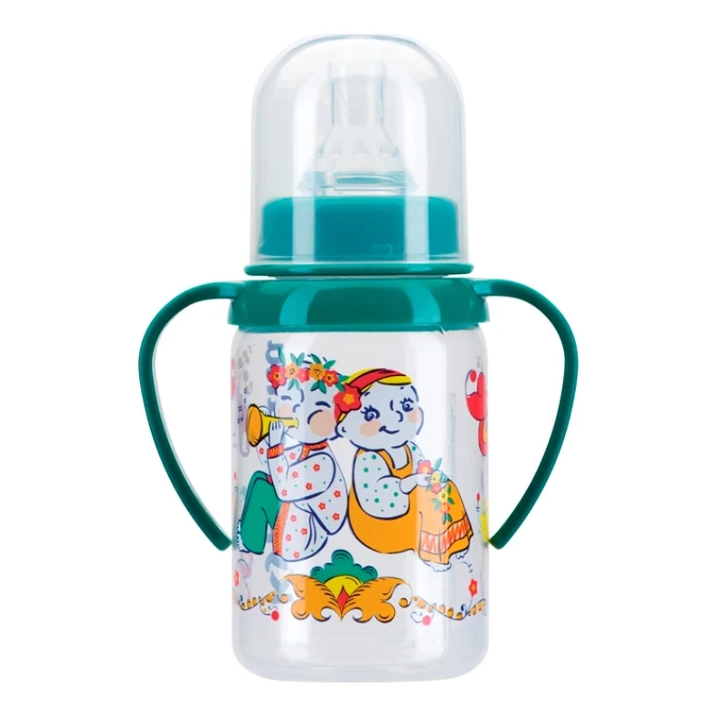 Бутылочка КУРНОСИКИ для кормления с ручками и силиконовой соской молочной 125