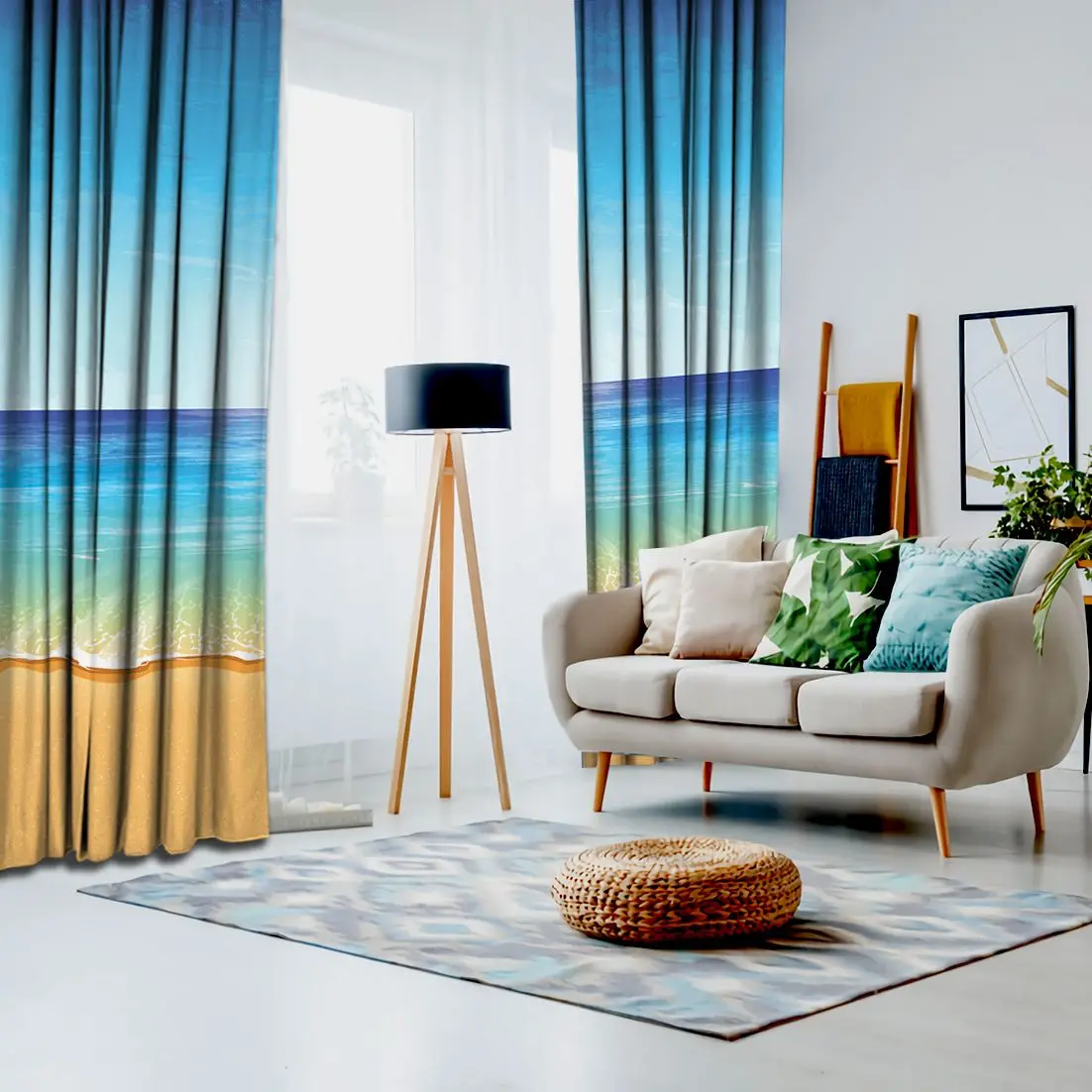 Занавес морской пейзаж Романтический песчаный спокойный пляж Солнечный день