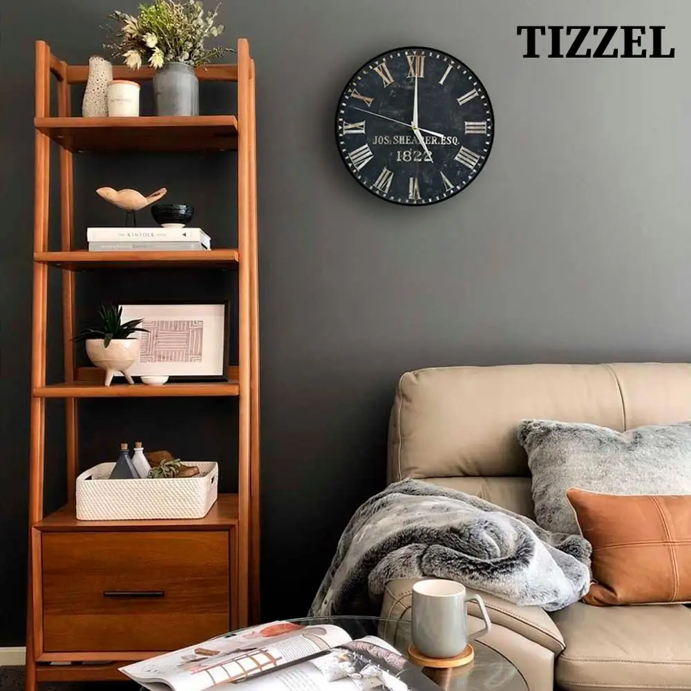Часы настенные Joseph TIZZEL Wall Clock Wood Vintage Modern Design Antique Style For Home Living Room Kitchen 30 cm | Дом и сад