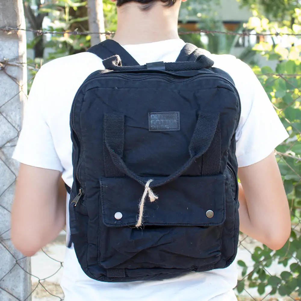 Старый хлопок карго Ситцевая сумка рюкзак 5109 черный унисекс женский и мужской
