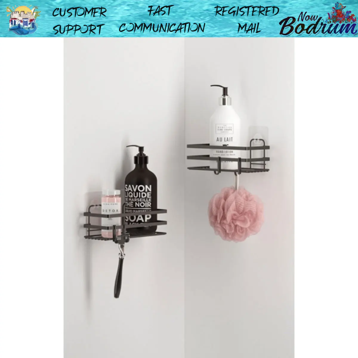 Technotel 2 шт. полки для ванной комнаты с клейкими крючками матовый черный 10 кг