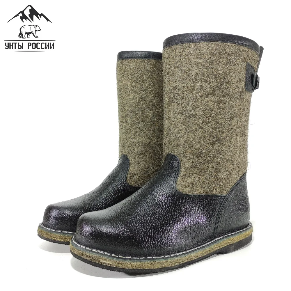 Сапоги зимние мужские войлочные натуральные 'Лесник' валенки обшиты кожей