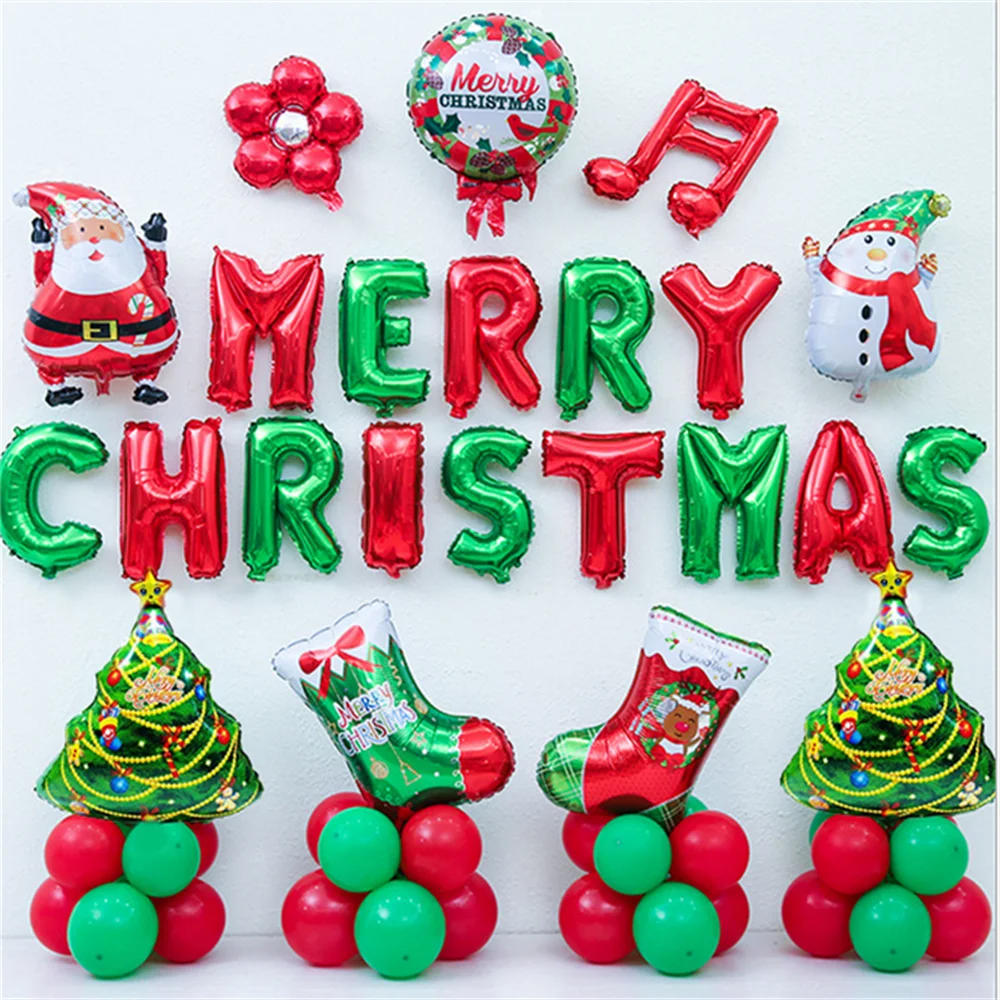 

2022 Набор рождественских воздушных шаров, белый тростник, снеговик, Санта-Клаус, Рождественская елка, фольгированные шары, рождественские ук...