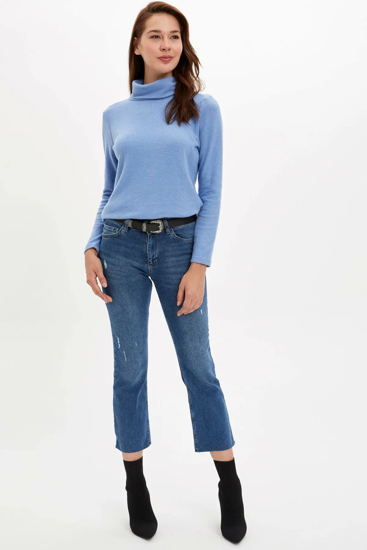 DeFacto женские осенние синие джинсы повседневные рваные джинсовые штаны Trousers