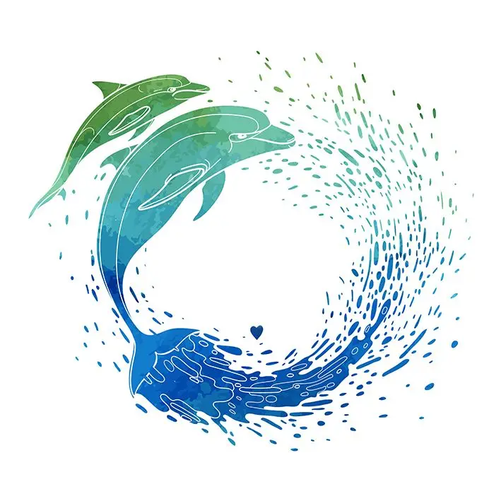 

Curtain Dolphins with Circle of Water Splashes Summer Sea Ocean Creatures Wild Animals Watercolor Art Blue Green