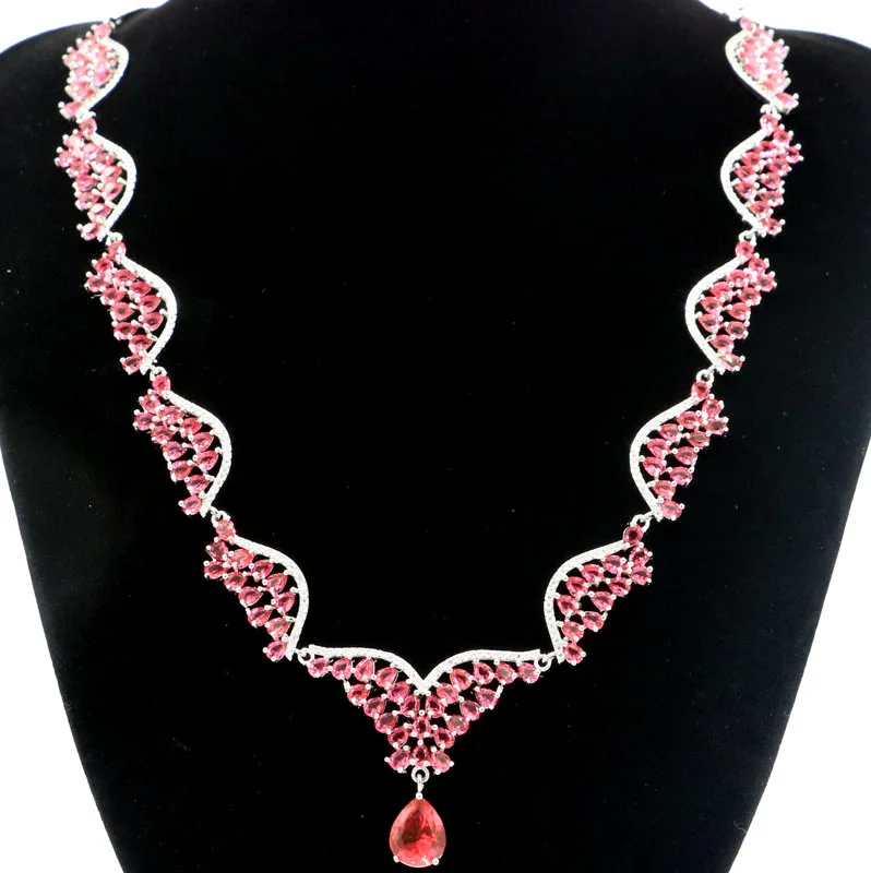 

Роскошное серебряное ожерелье для женщин, 38x35 мм, 27 г, Розовая Малина родолит, гранат, CZ, свадебный подарок, 18-20 дюймов