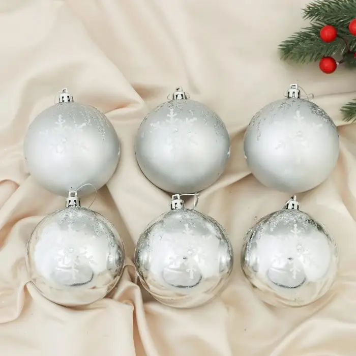 Набор шаров пластик d-8 см 6 шт 'Герда' серебро (комплект из 2 шт) |
