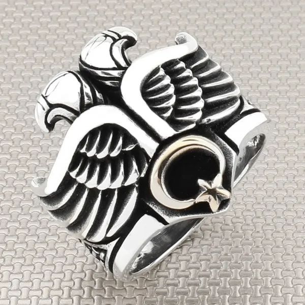 Solid 925 Sterling Silver Double Eagle Star Men's Jewelry Master Ring Men's Animal Biker Gothic Jewelery Acessory Gift For Him