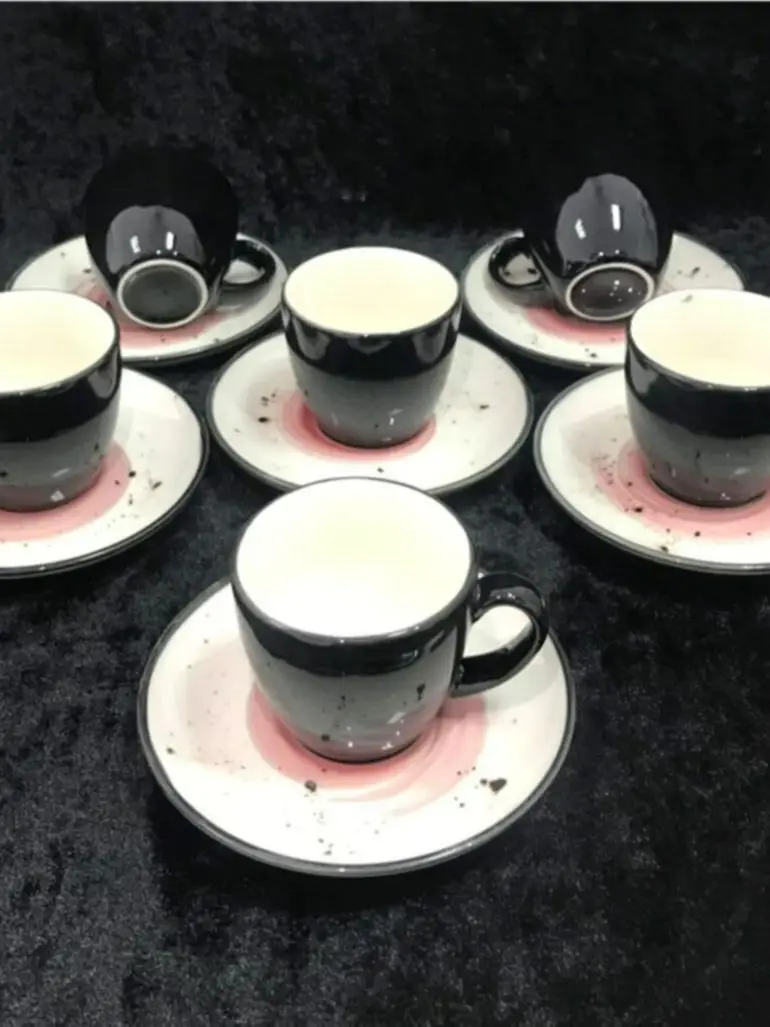 

12 piece Coffee Set Porcelain Cup Turkish coffee Black In White Kitchen Most Favored Women men each season
