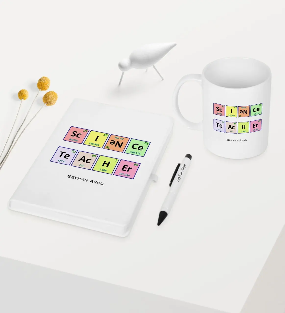 Персонализированная научная Учительская белая ручка для записной книжки Набор