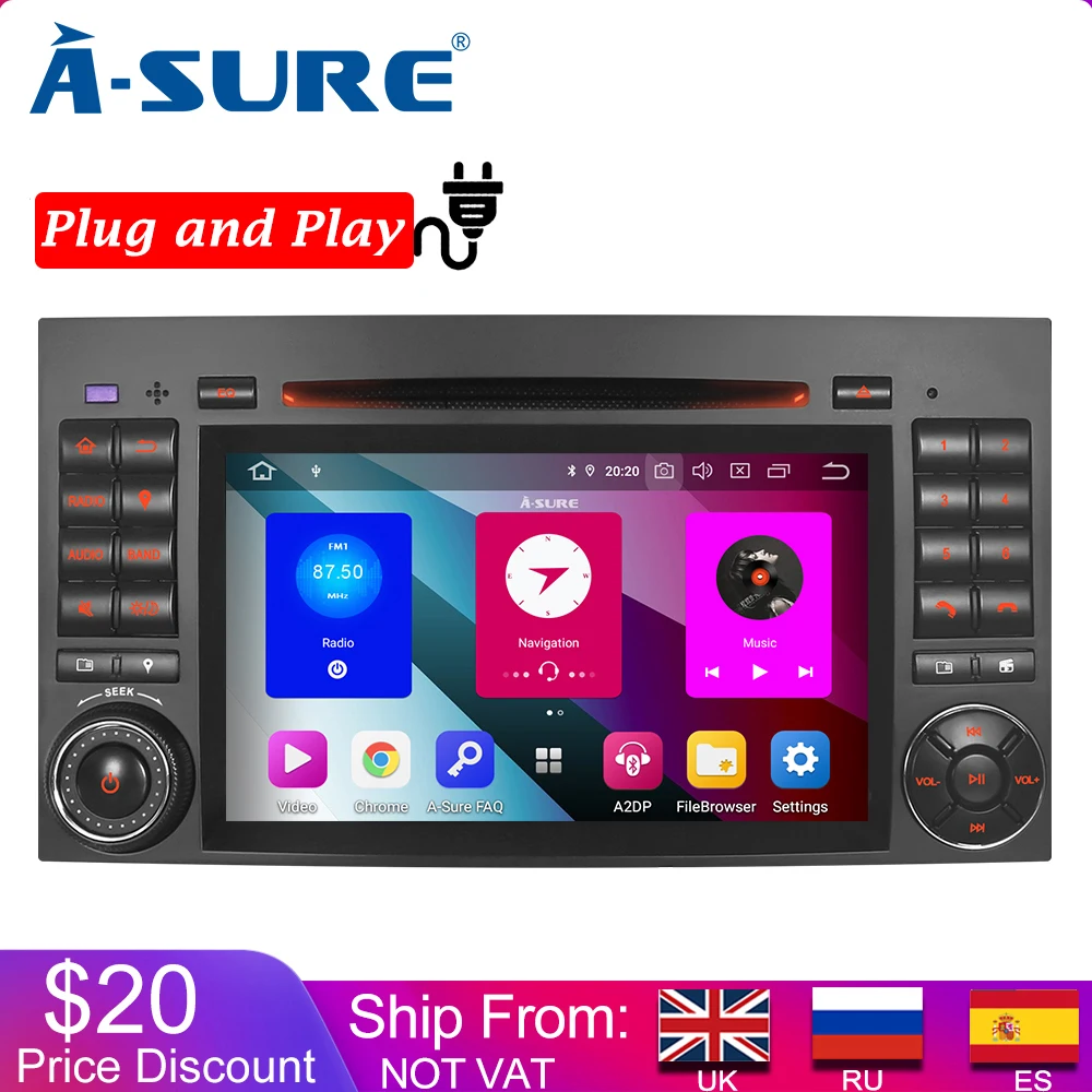 A Sure 2 Din 8 Core 64G Android 9 автомобильный Радио gps dvd плеер стерео навигация для Mercedes Benz A/B