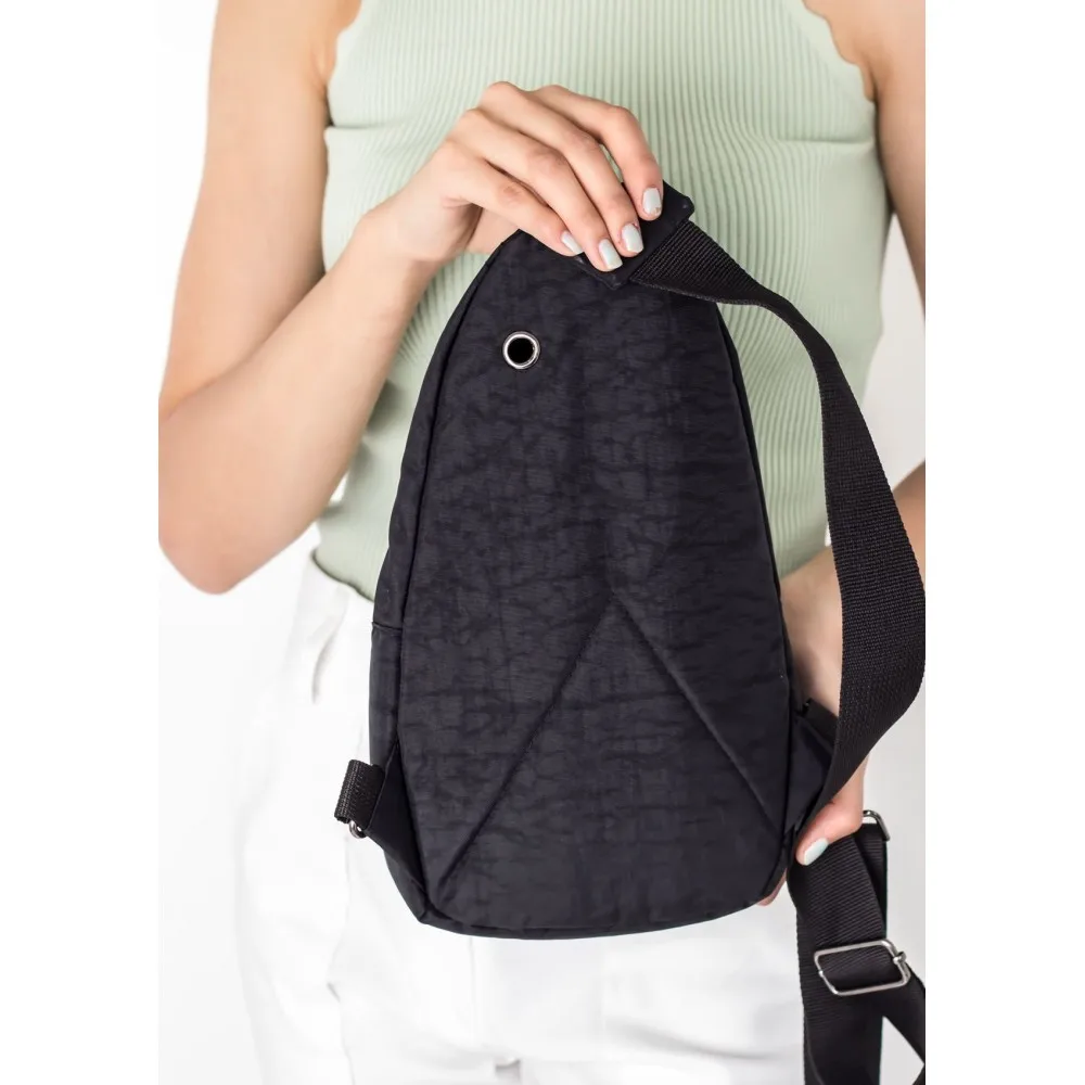 

Black Color Fashion Trend Women Lady 2 Compartments Quality Zippered Fabric Waist Backpack and Shoulder Crossbody Bag