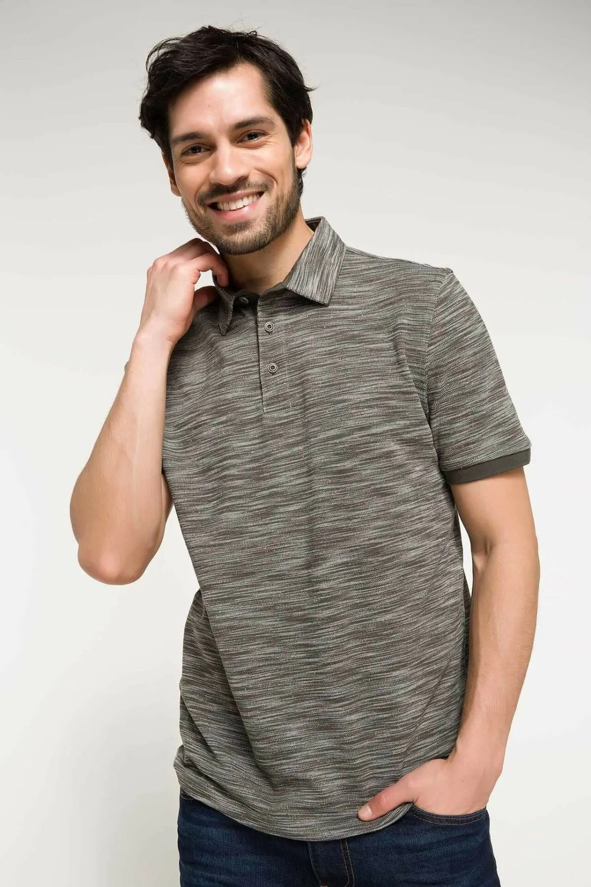 DeFacto мужской весенний светильник серая рубашка поло мужская с коротким рукавом