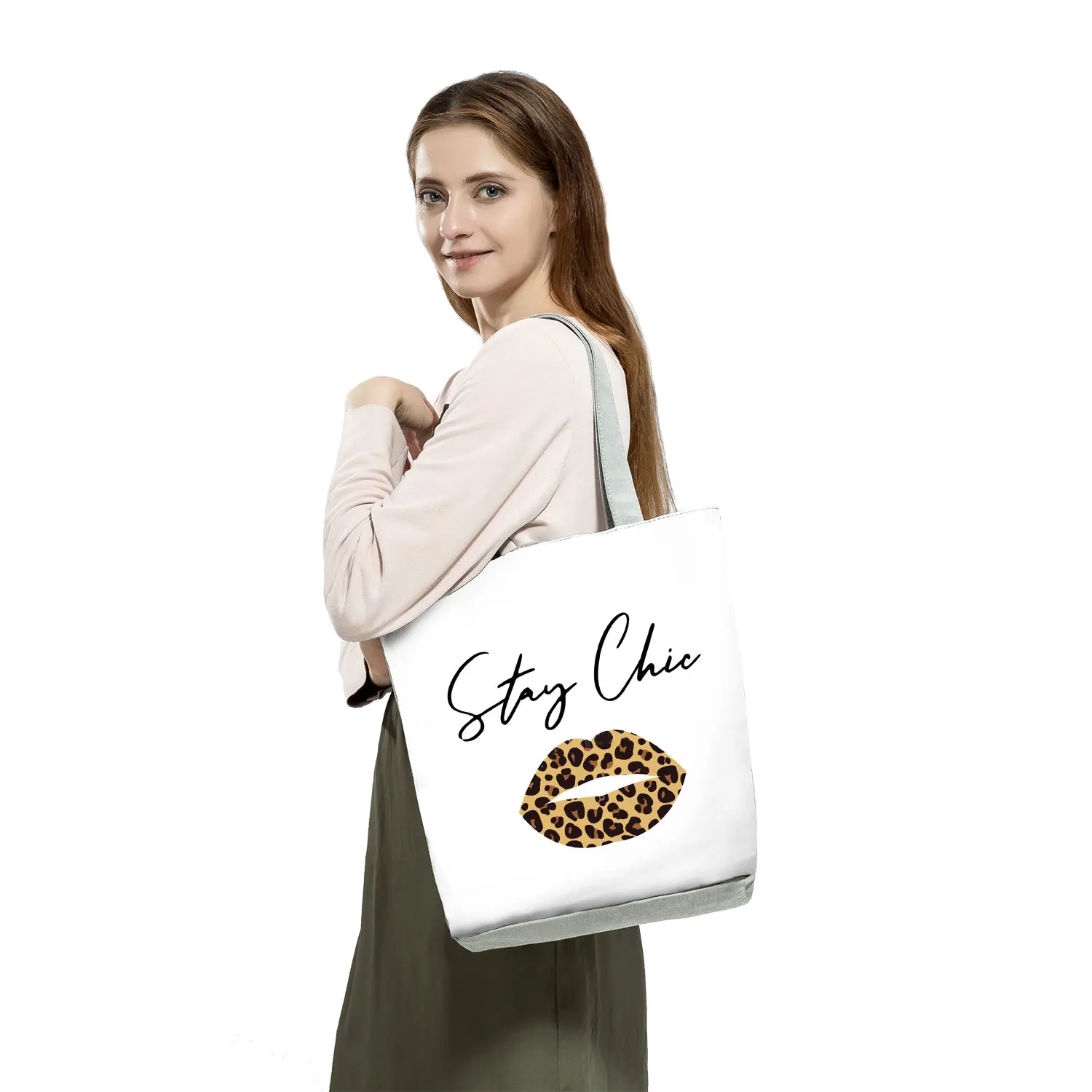 Handbags Lady Totes Shopping Bag Reusable Women Tote Bag Shoulder Work Bags Girls Black Kiss Leopard Lips Graphic Bags New Funny purse