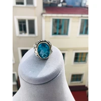 handmade blue topaz ottoman motif noble ring for men jewelry elegant anniversary birthday valentines day gift wedding 2021