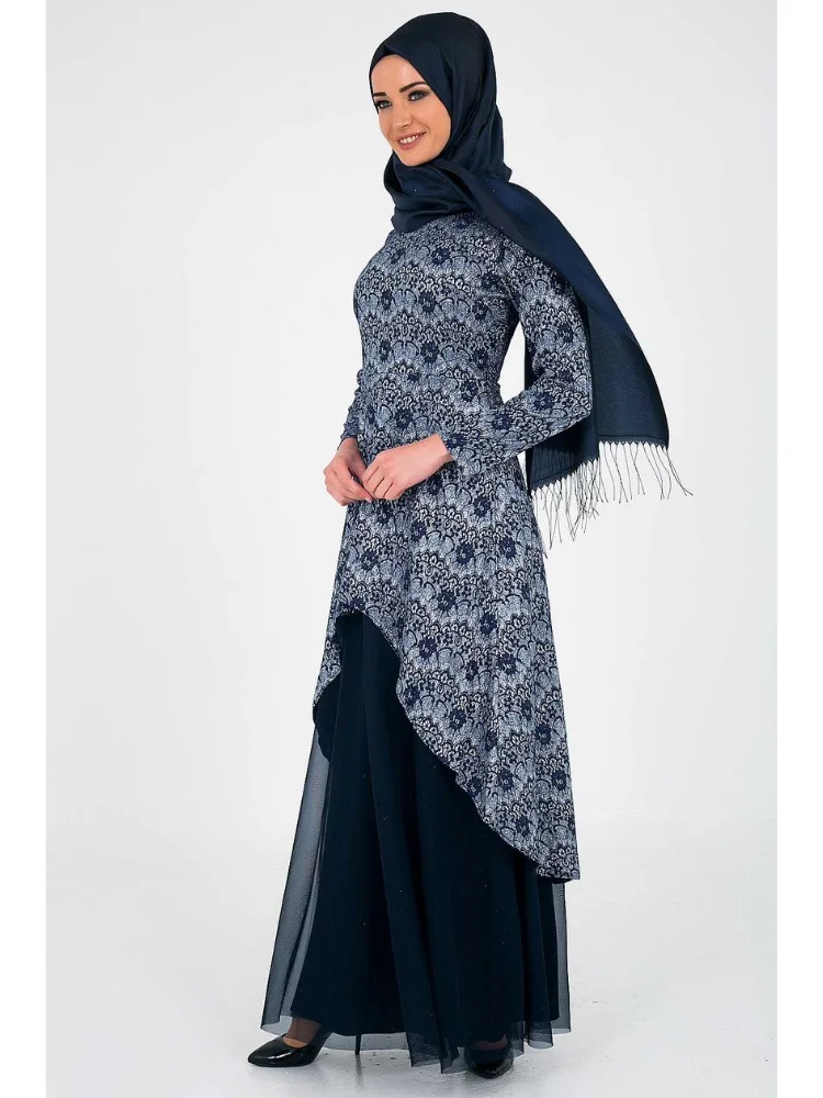 SILVERY LACE WOMEN'S LONG EVENING DRESS Islamic Muslim Trend Fashion muslim dress women abaya kaftan modest dress abayas for wom