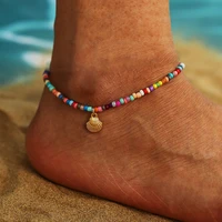 bohemian gold color anklets for women summer ocean beach shell colorful beads chain ankle bracelets girls party jewelry