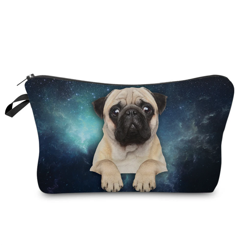 Heat Transfer Printing Black Pug With Bow Tie Makeup Bag Cosmetic Organizer Bag Fashion Women Brand Cosmetic Bag Cute Gift Kids images - 6