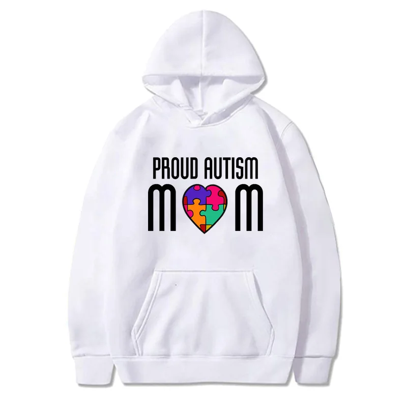 2021 Autism Mom Print Hoodie Long Sleeve Hooded Pullover Sweatshirt for Women