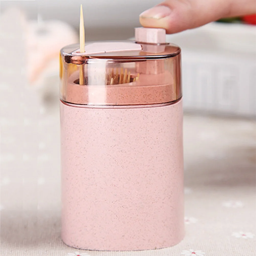 

Automatic Toothpick Holder Container Wheat Straw Kitchen Press Toothpick Storage Bottle Toothpick Box Container Dispenser Holder