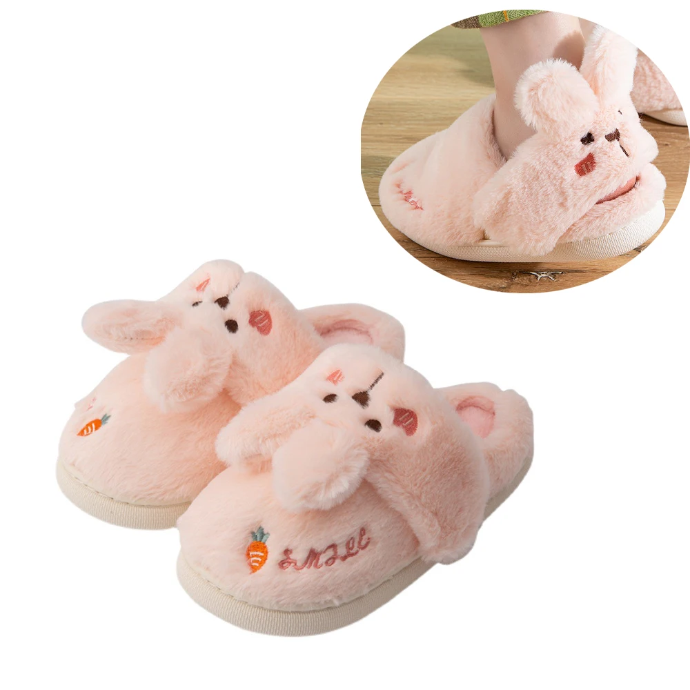 

Multifunctional Rabbit Slippers Girls Indoor Pink Slides Shoes Women's Fluffy Home Slippers Adjusted Band Fur Mules Winter Shoes