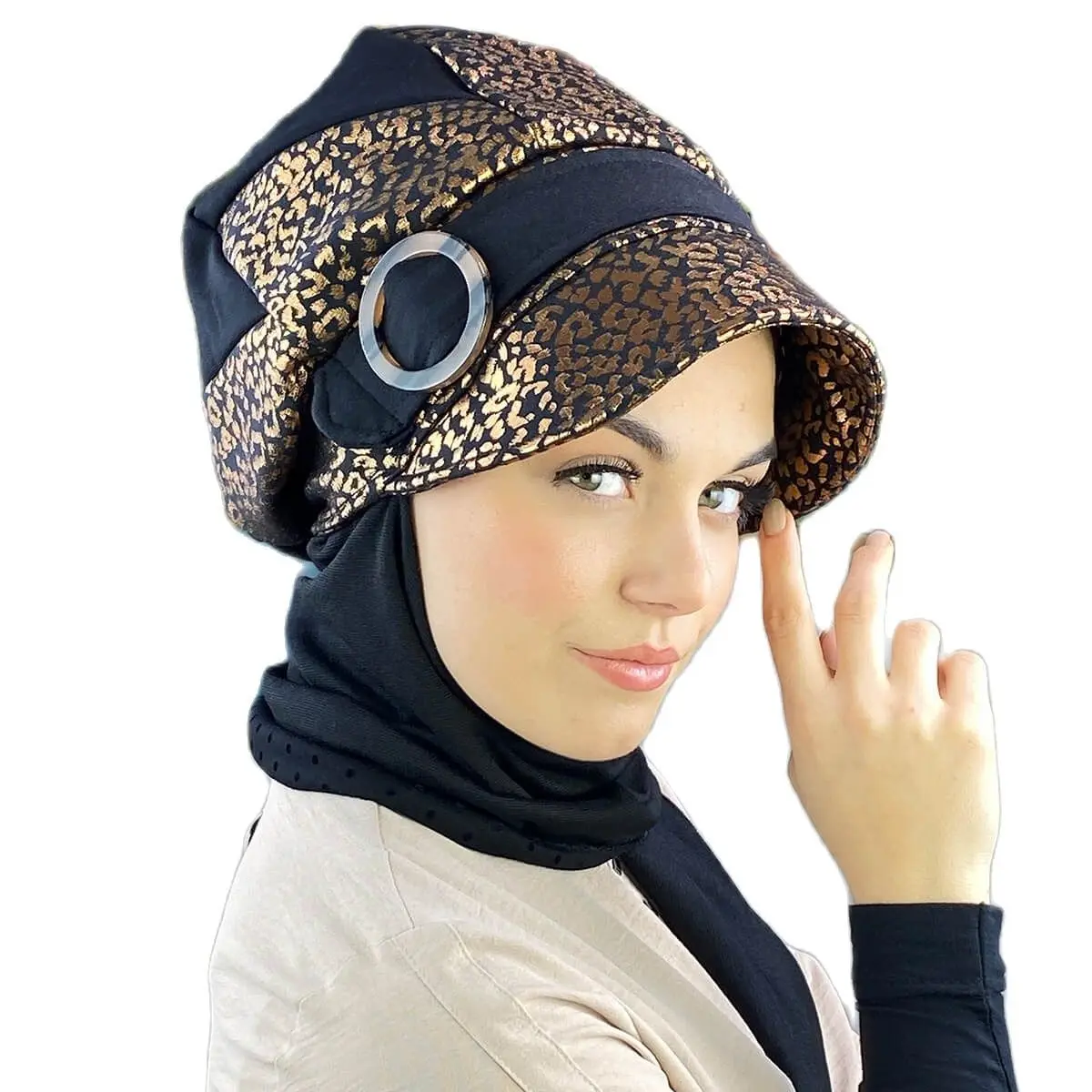 

Intensive Leopard Patterned Black New Fashion Islamic Muslim Women Scarf 2021 Trend Hijab Which Are Immediately Ready To Wear Hats Beanie Bonnet koton