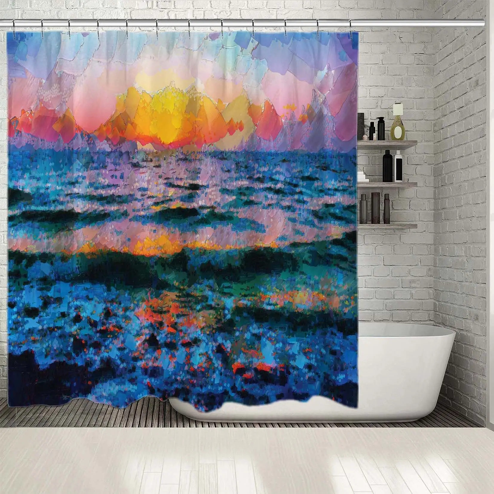 Занавеска для душа закат на бурном море волны природа морской пейзаж вечерний