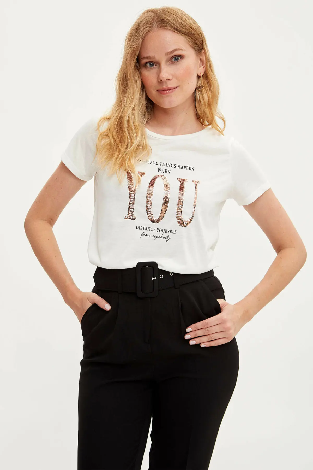 DeFacto женская футболка с буквами летняя повседневная хлопковая белая топ коротким