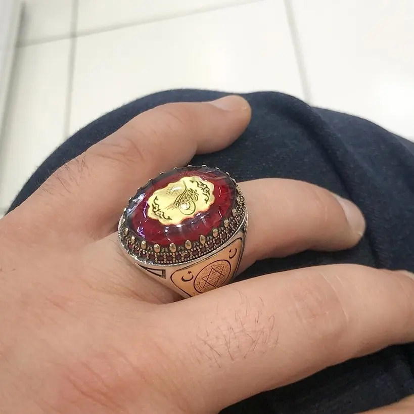 Мужское серебряное кольцо из янтаря и Рубинового Камня на заказ|Кольца| |