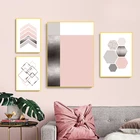 Розовые, серые, серебряные геометрические абстрактные картины, постер на холсте, минималистичные настенные картины для спальни, декор для гостиной
