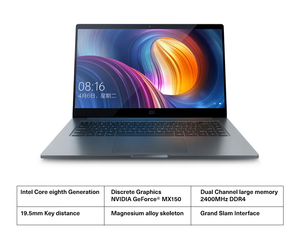 Ноутбук Xiaomi Pro 15,6 Intel i5-8250U/I7-8550U 16 Гб ram DDR4 GeForce MX150 256 ГБ ssd 2 Гб Распознавание отпечатков пальцев
