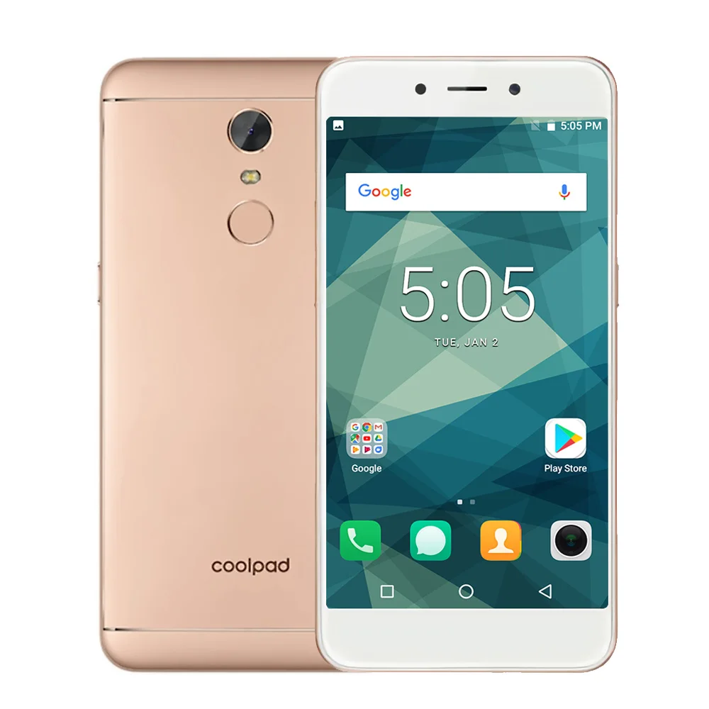 Глобальная версия Coolpad E2 4G мобильный телефон 5,0 дюймов 2 ГБ+ 16 Гб 8 Мп+ 5 Мп Android 7.1.1 2500 мАч разблокированный смартфон с отпечатком пальца - Цвет: Золотой
