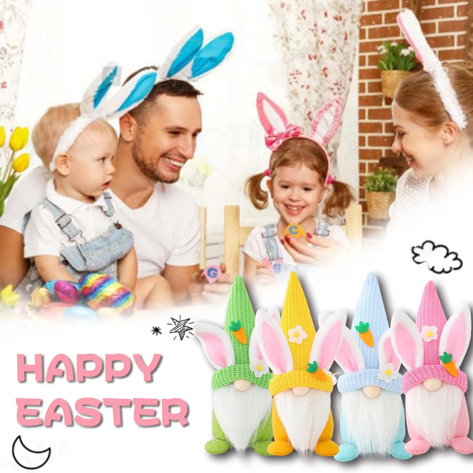 

4pcs Easter Decoration Doll Decoration Ornaments Rabbit Doll Ornaments Rabbit Doll Home Party Kids Toys Standing Post Easter