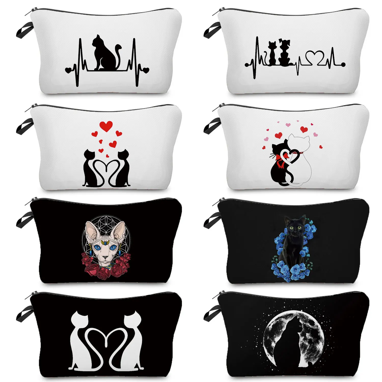 

Cute Black Cats Hot Transfer Print Cosmetic Bag Cases Animal Pattern Women's Gift Big Organizer Bag Travel School Makeup Bags